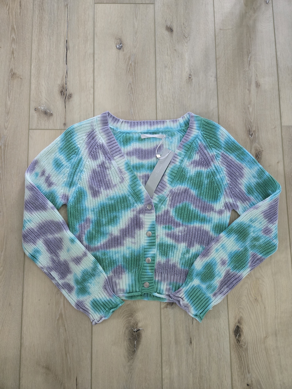 One Grey Day Multicolor Tie-Dye Rib-Knit V-Neck Button Cardigan Sweater M